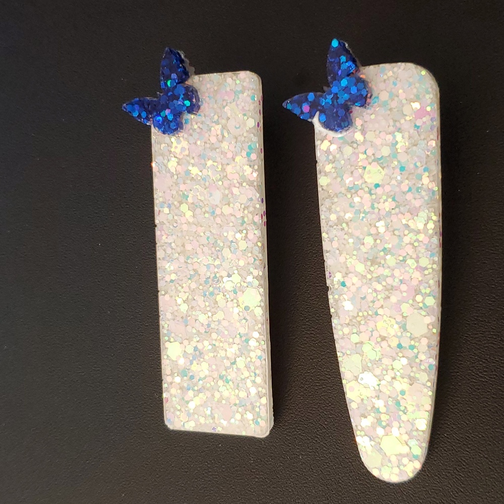 Hand-made HandCrafted Glitter Butterfly Vibes Resin Hair clip Barrettes New